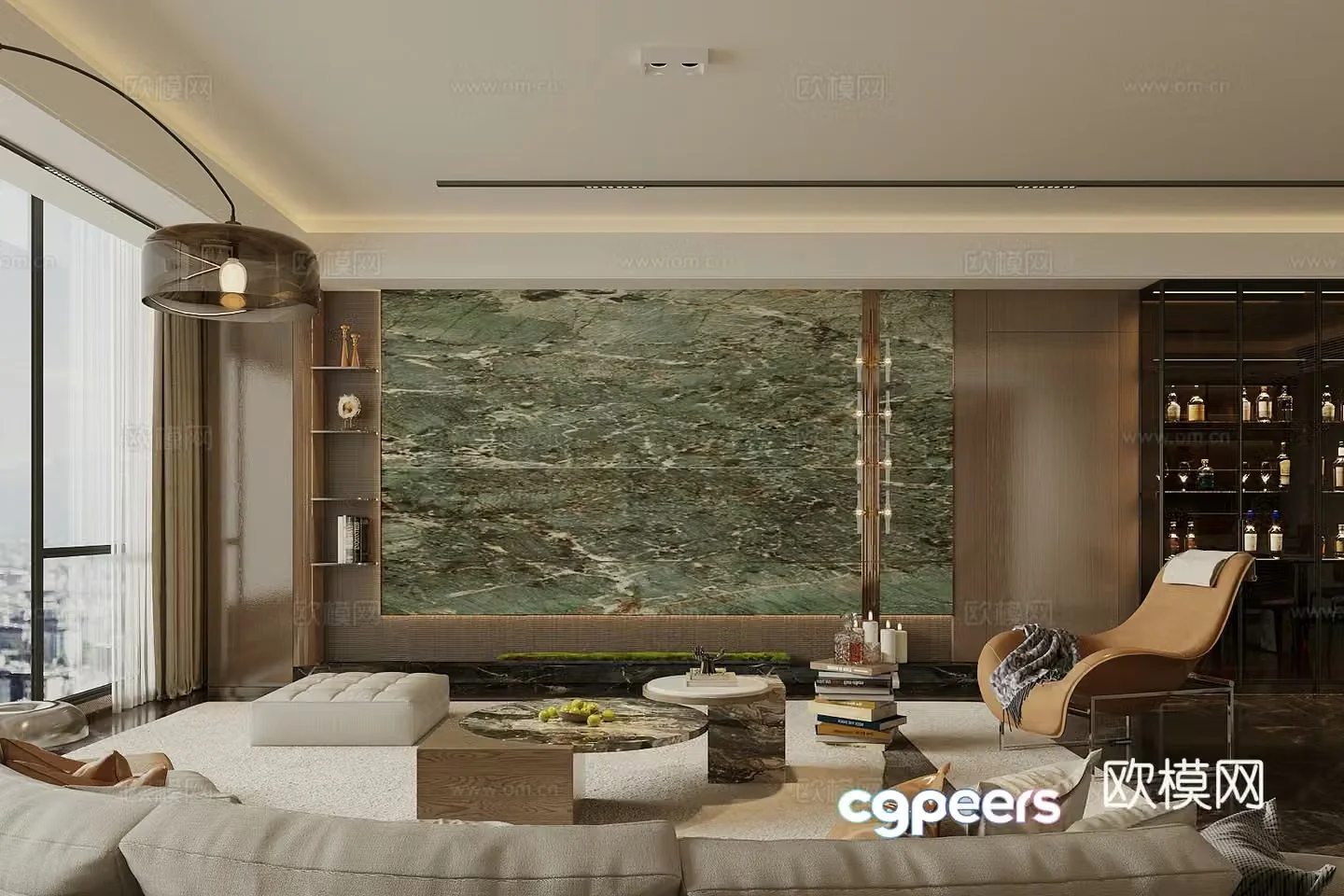 Modern Italian home living room Light luxury Italian living room Marble background wall Sofa coffee table combination 3D model