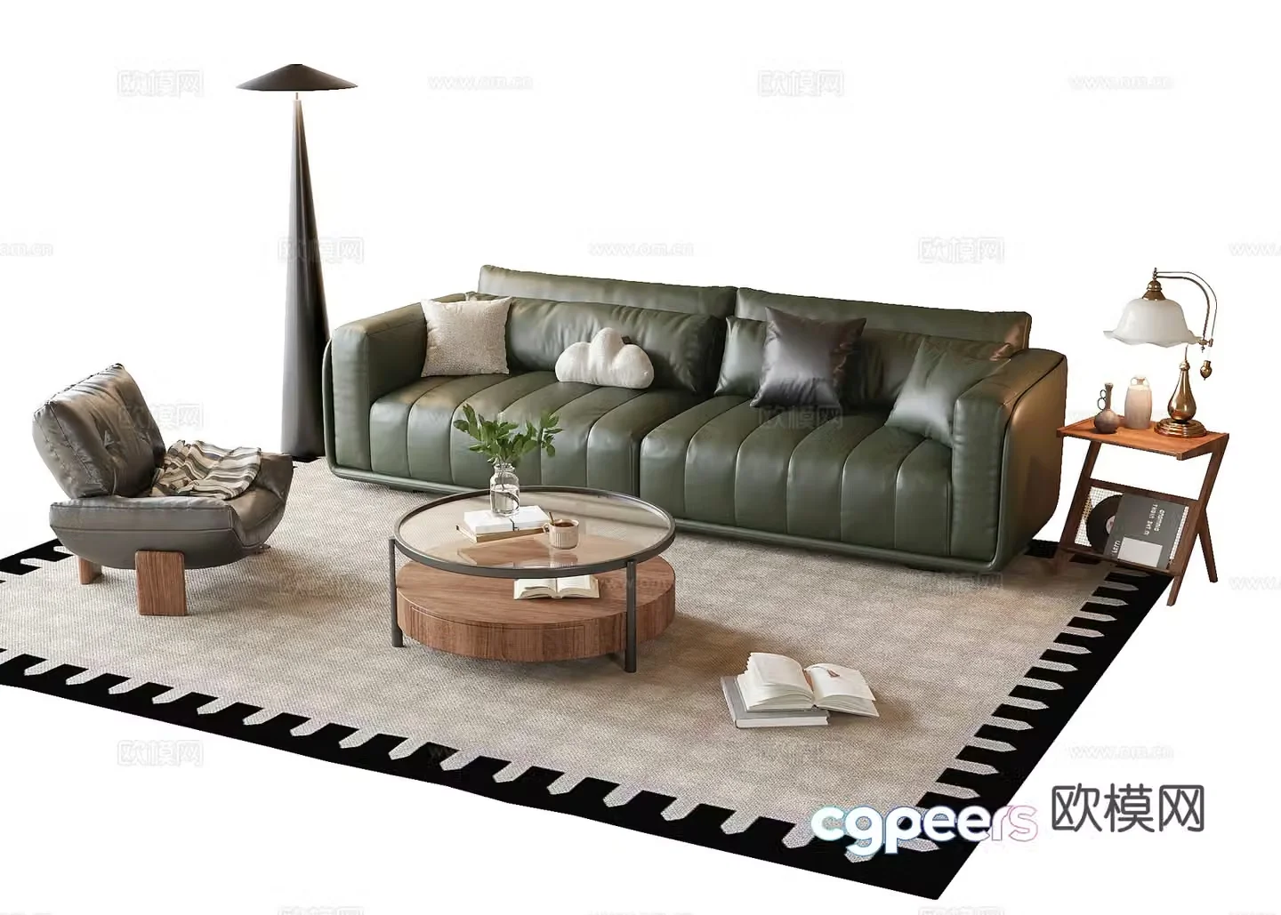 French sofa coffee table combination carpet floor lamp leisure chair 3d model