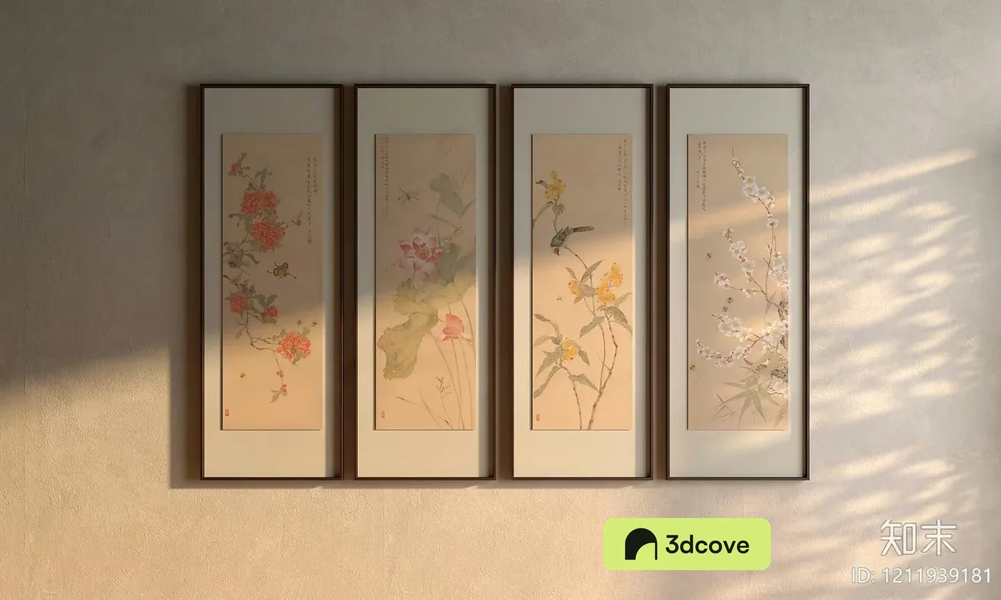 Four Framed Pieces Of Artwork On A Wall
