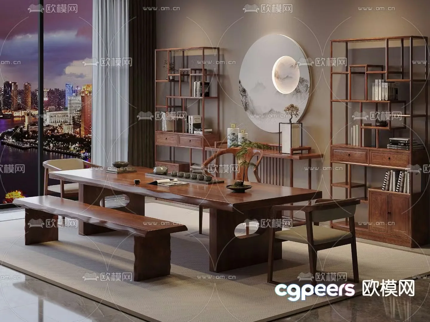 New Chinese style tea table and chairs tea table 3d model