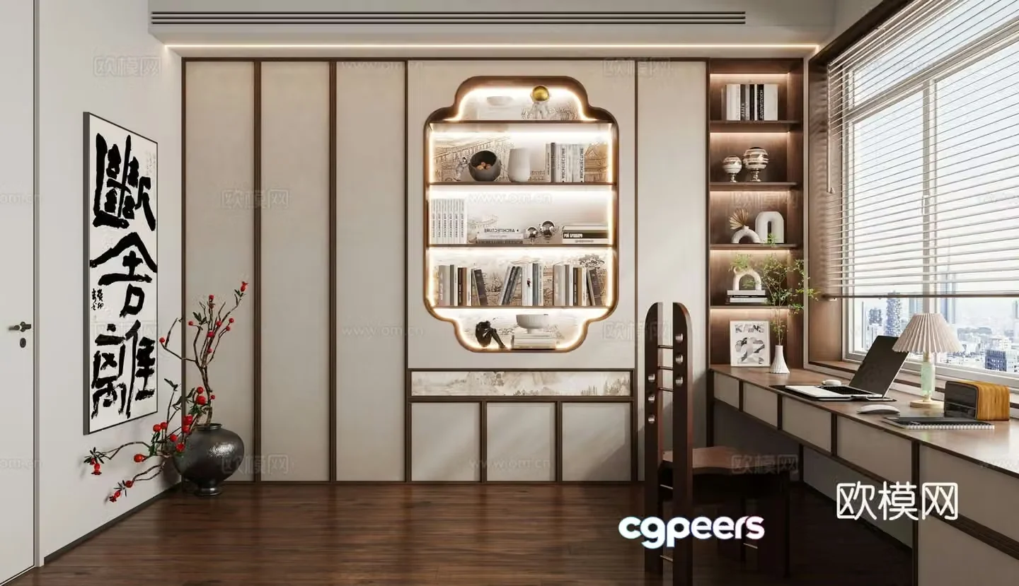 New Chinese style study room 3D model
