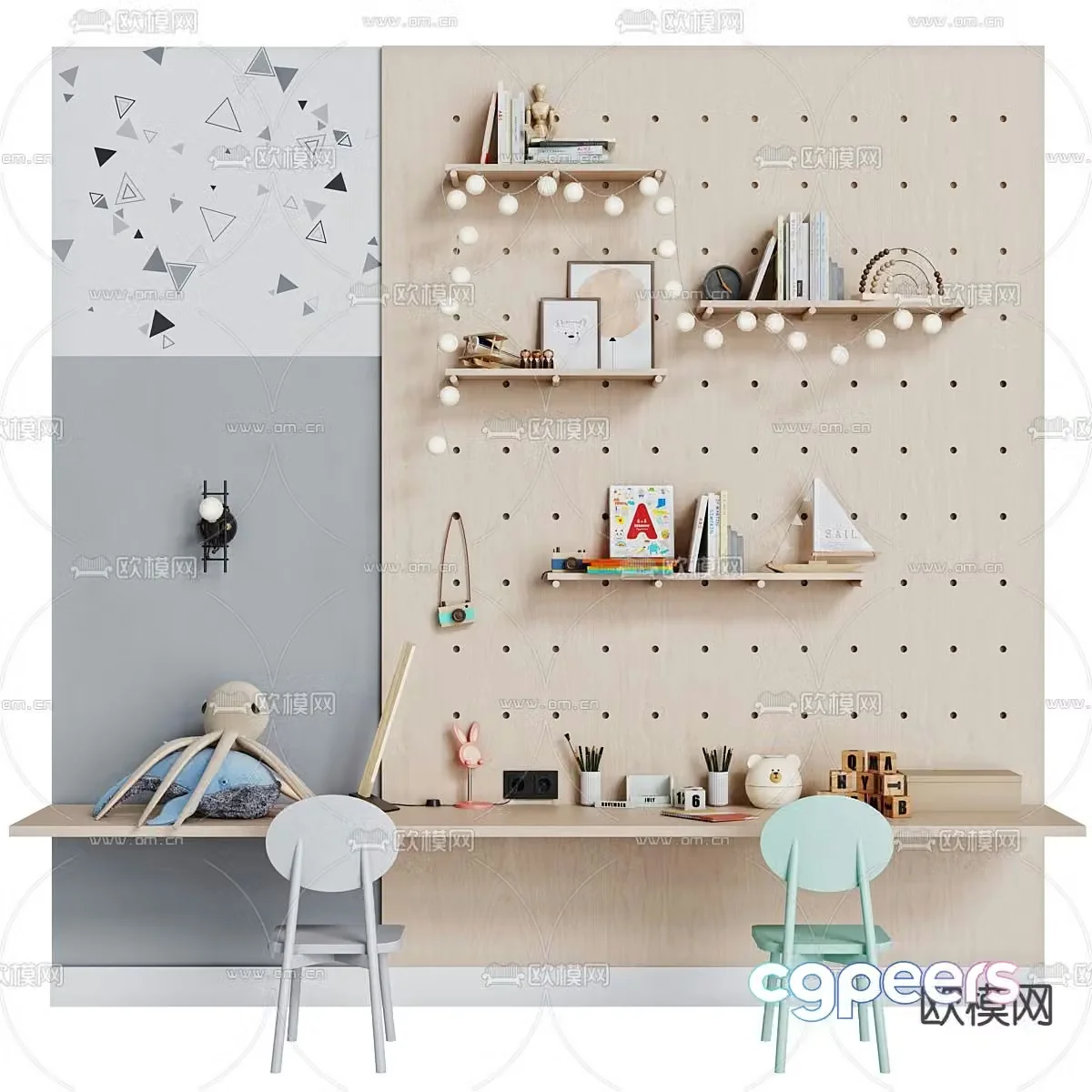 Children’s desk and chair perforated board 3d model