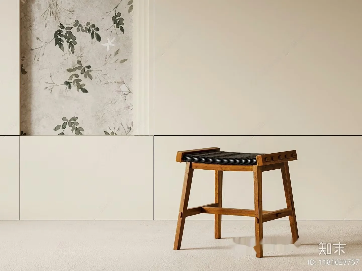 Wooden Stool With Black Seat 3D Model – 22311 – CORONA Render