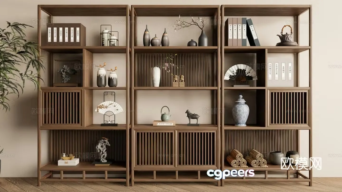New Chinese style Zen book shelf 3D model