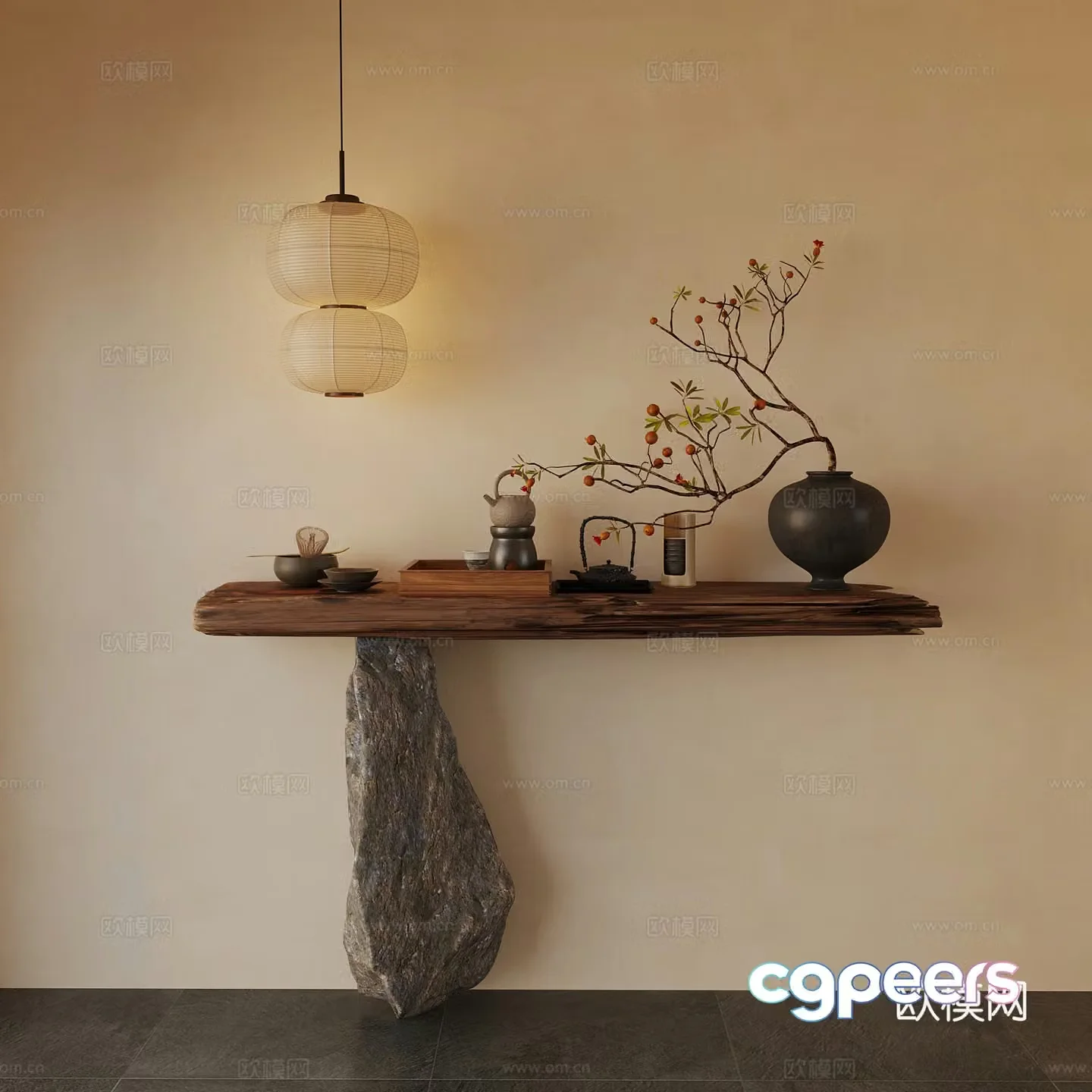 New Chinese style end viewing platform chandelier ornament 3D model