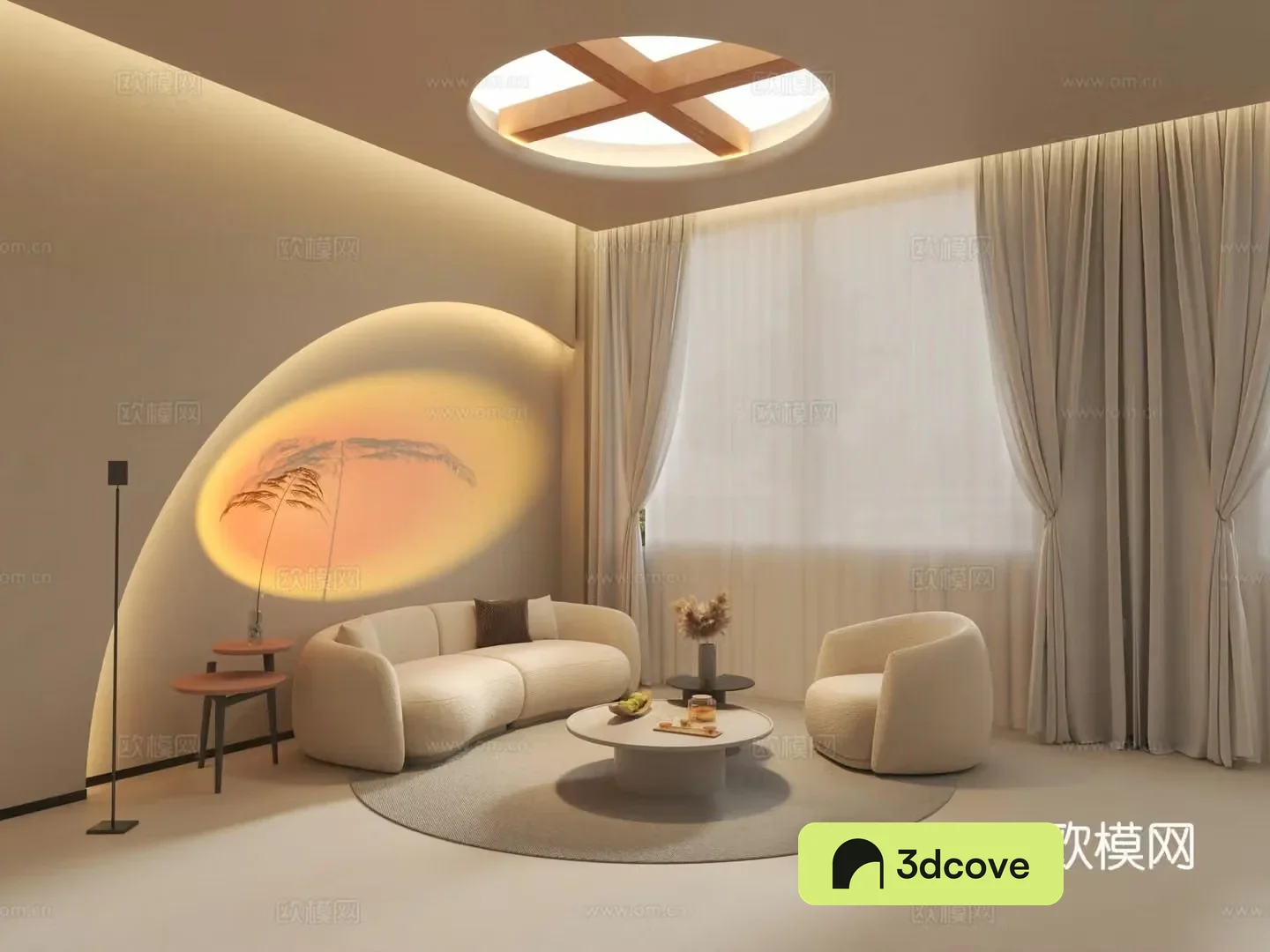 Modern beauty salon rest area sunset light 3D model