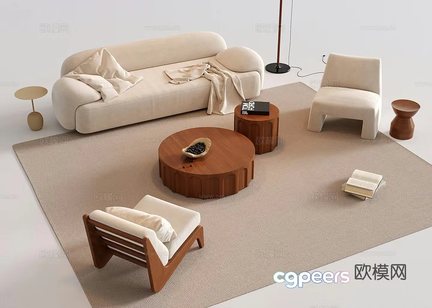Modern medieval sofa tea table combination three-person sofa leisure chair tea table 3d model