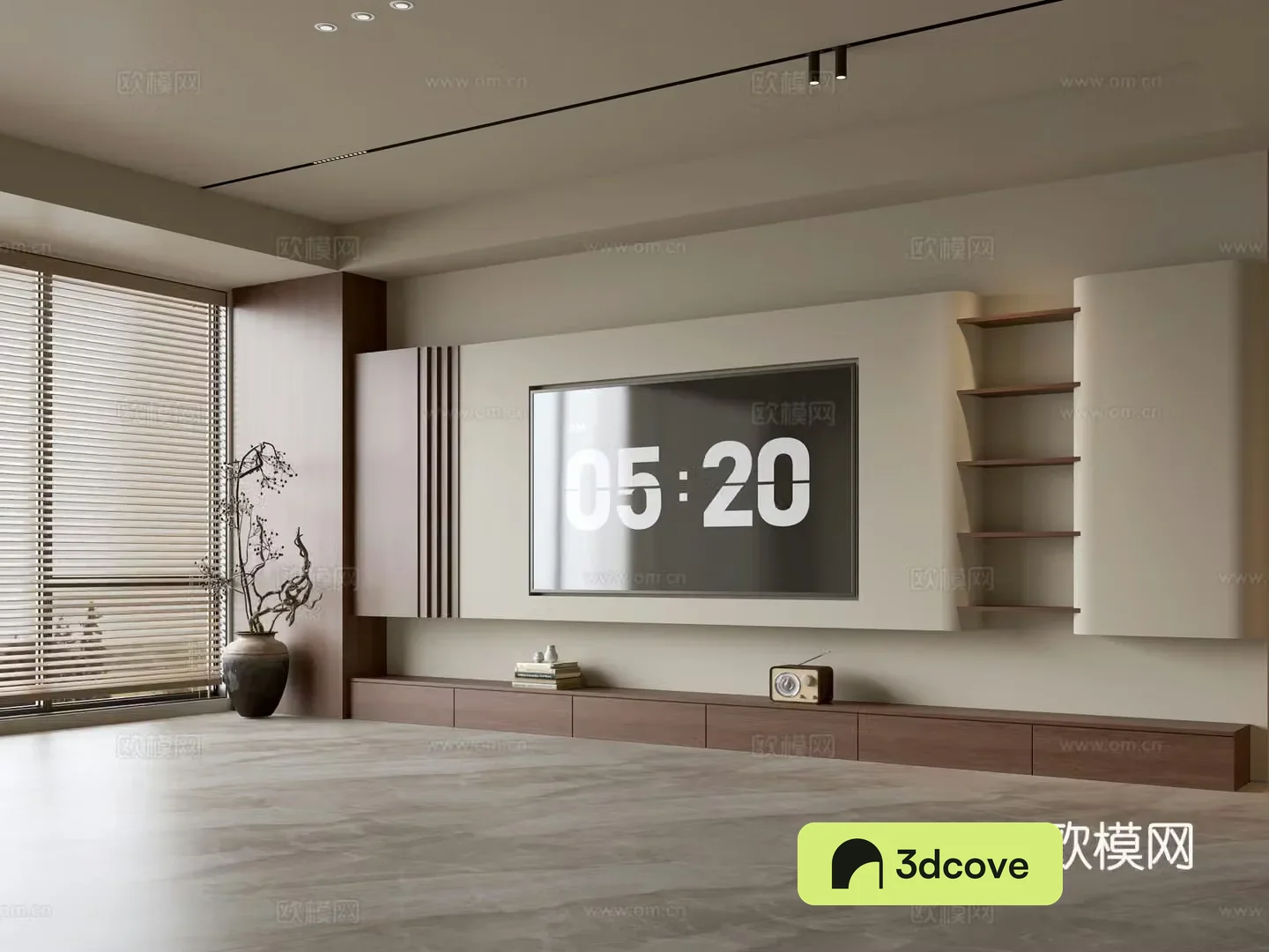 Wasabi Middle Style TV Cabinet TV Background Wall Overall Cabinet TV Background Wall Medal Style 3D Model