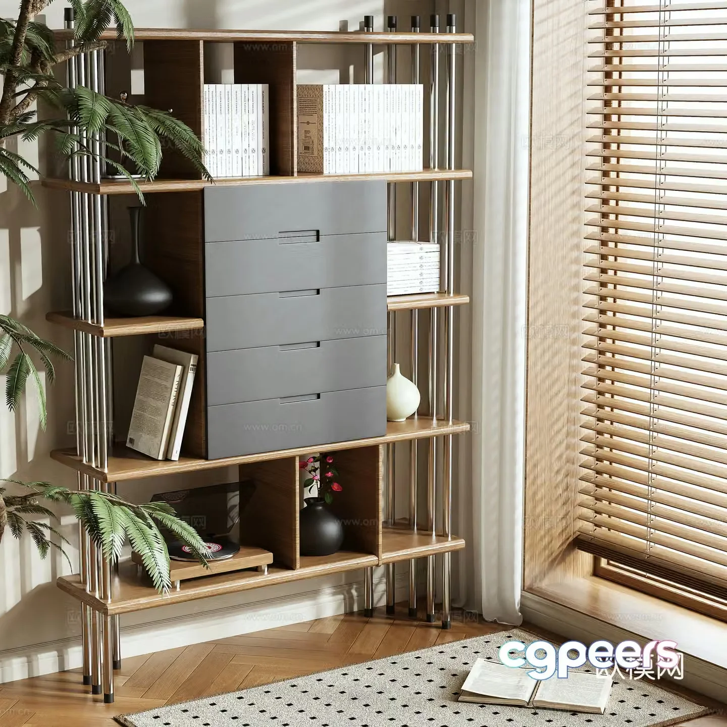 Log wind cabinet bookshelf 3d model
