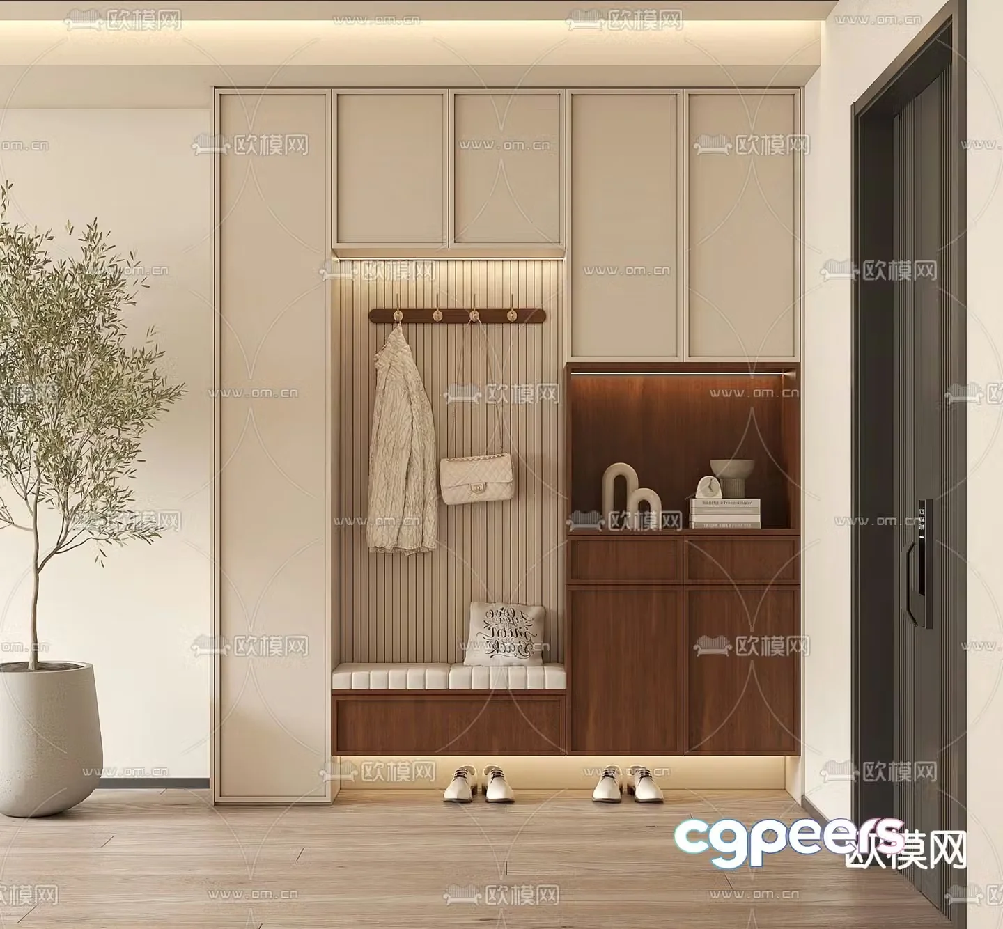 Entrance shoe cabinet and shoe changing stool 3D model