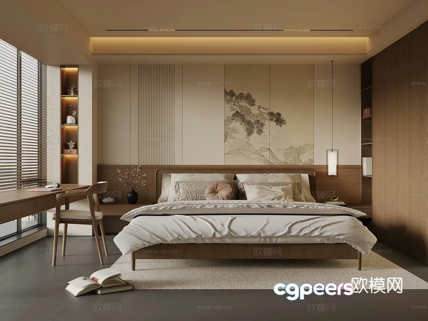 New Chinese style bedroom Song’s bedroom Double bed Wardrobe 3D model