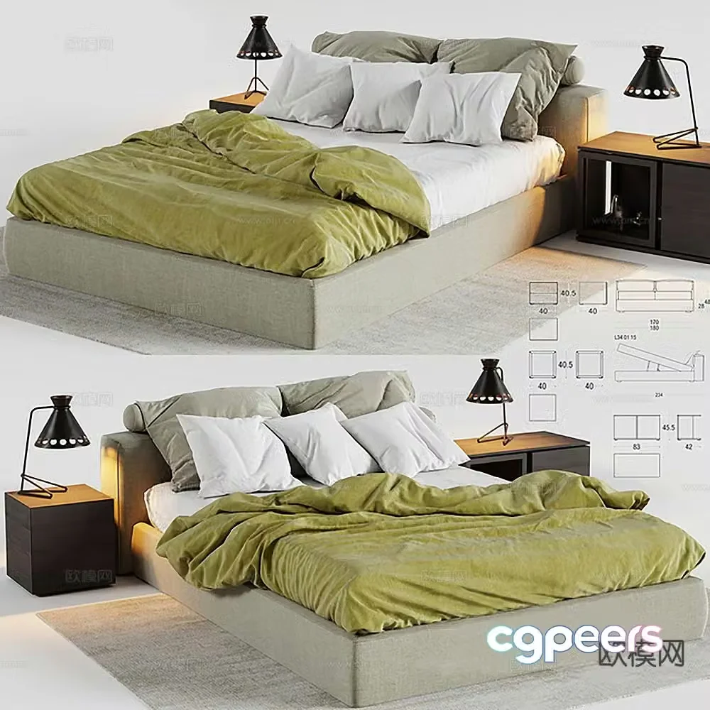 Modern double bed 3d model
