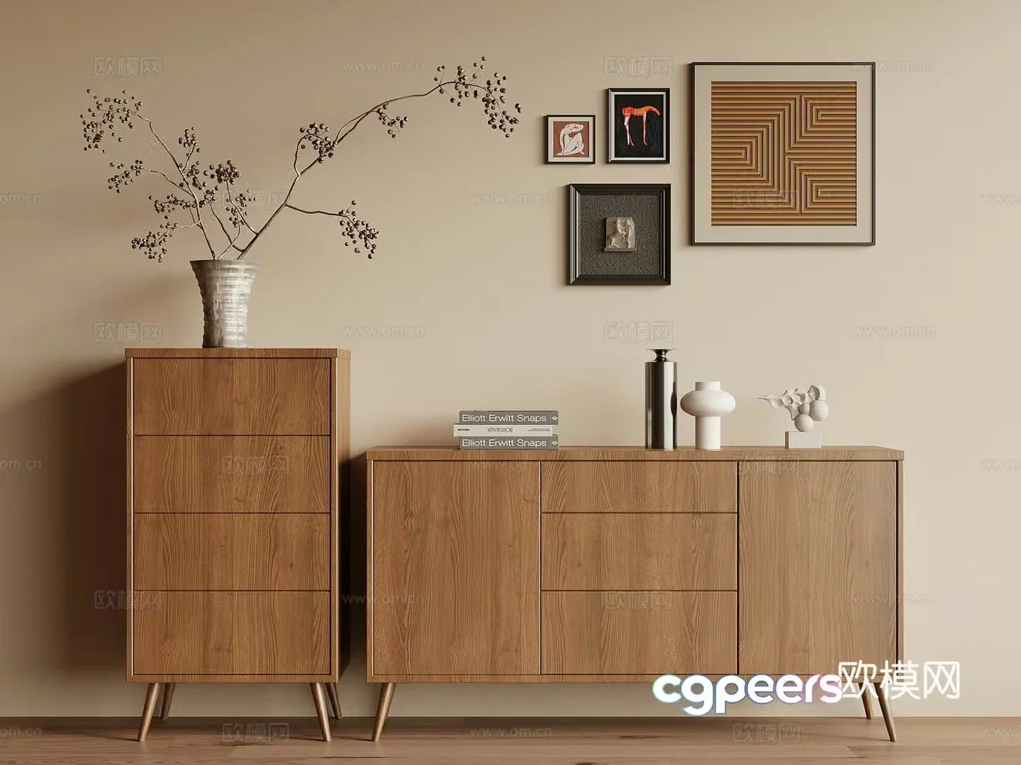Middle-aged style entrance cabinet side cabinet chest cabinet 3d model