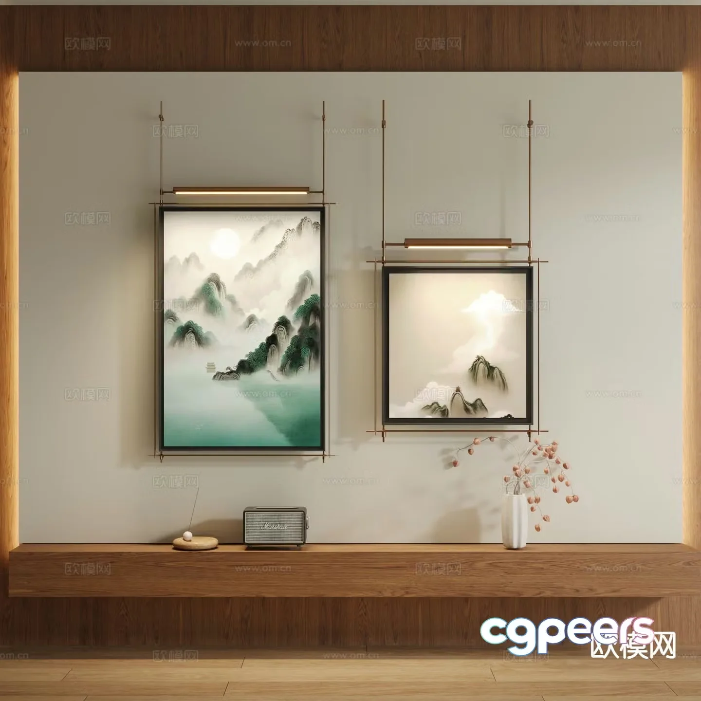 New Chinese style decorative painting landscape painting hanging painting 3D model