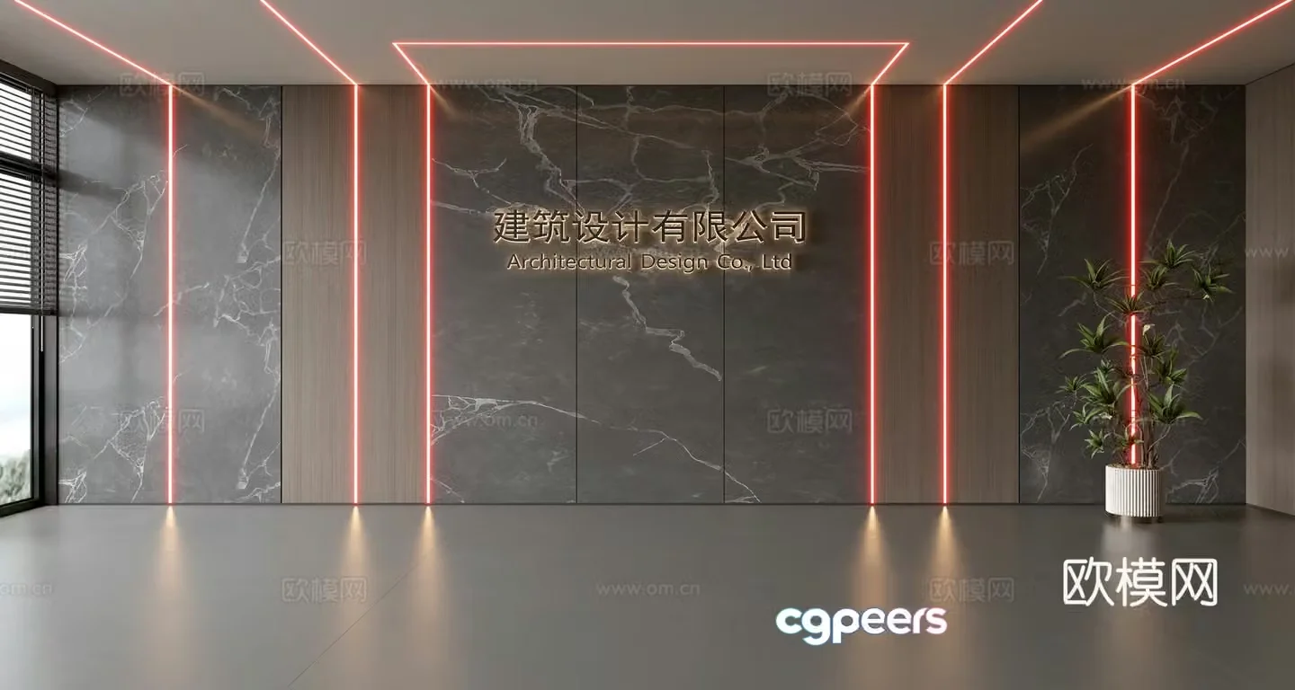 Front desk background wall Hall background wall Company image wall Front desk reception background 3D model