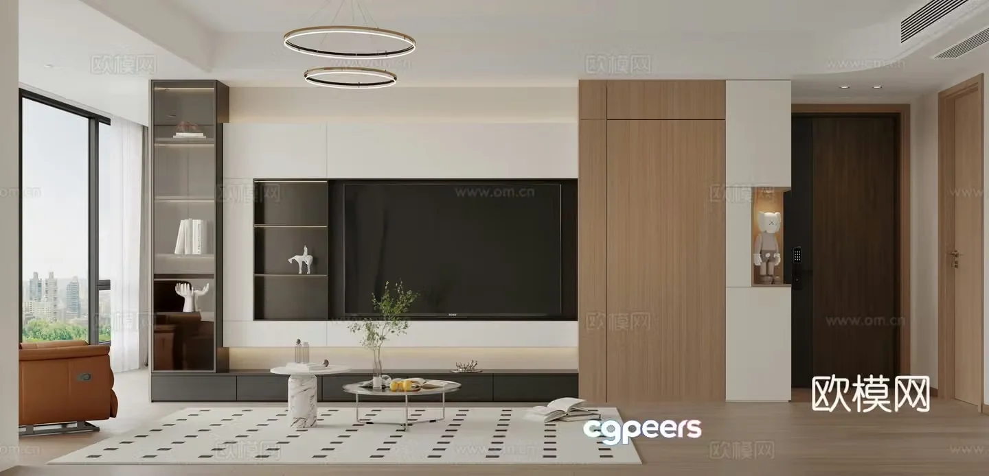 Modern living room TV background wall Simple TV cabinet Modern living dining table 3d model