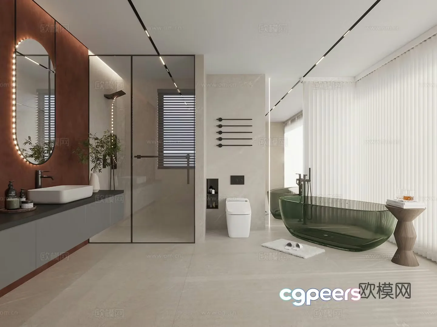 Modern minimalist bathroom dry and wet bathroom 3D model
