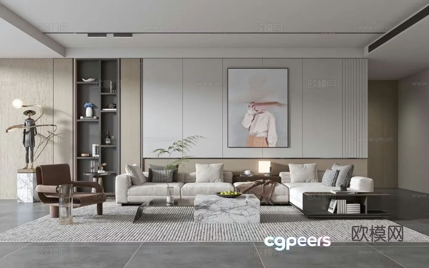 Modern living room modern sofa coffee table combination modern background wall 3d model