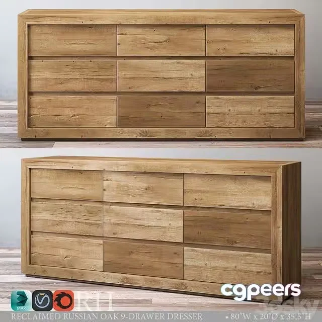 3ds Max Free – RECLAIMED RUSSIAN OAK 9-DRAWER DRESSER