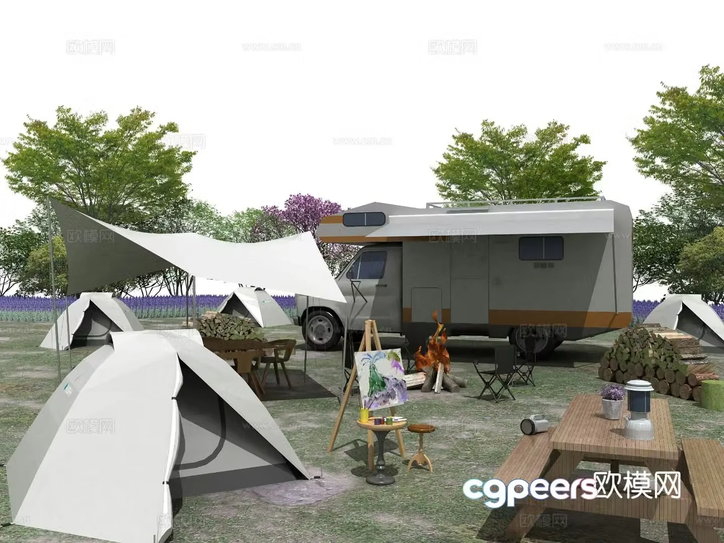 Modern campsite 3d model