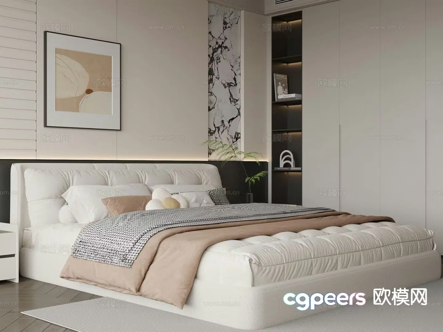 Cream style double bed 3d model