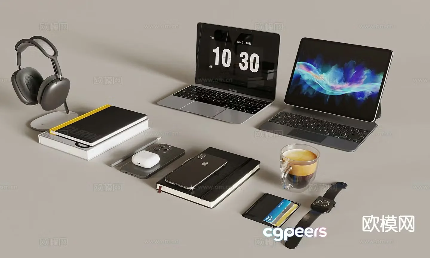 Office Supplies Desktop Ornaments Laptop 3D Model