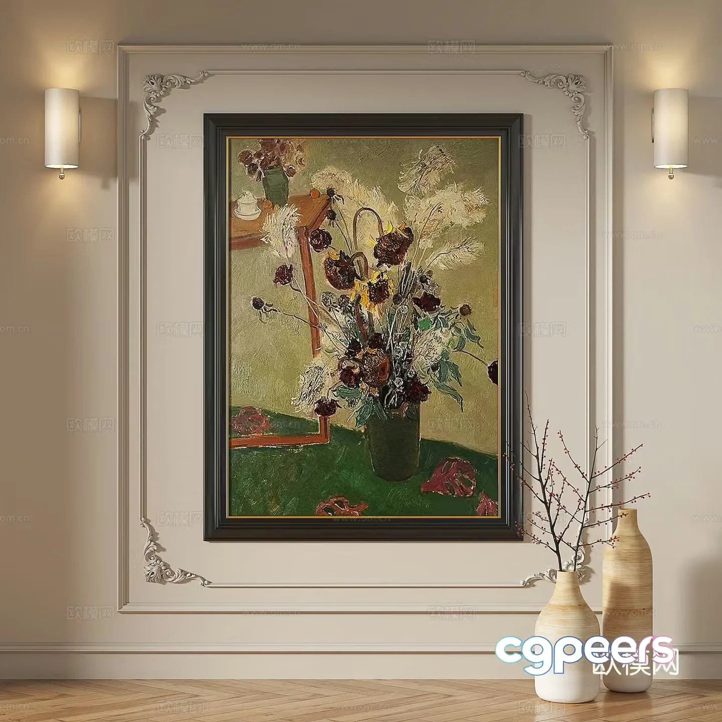 French modern simple abstract retro medieval light luxury decorative painting 3d model