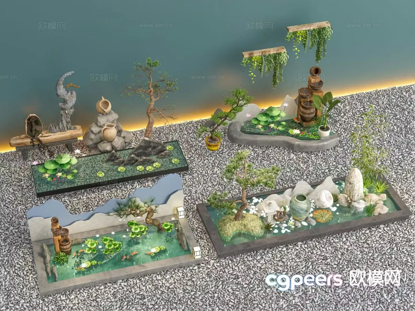 New Chinese style courtyard water feature 3D model
