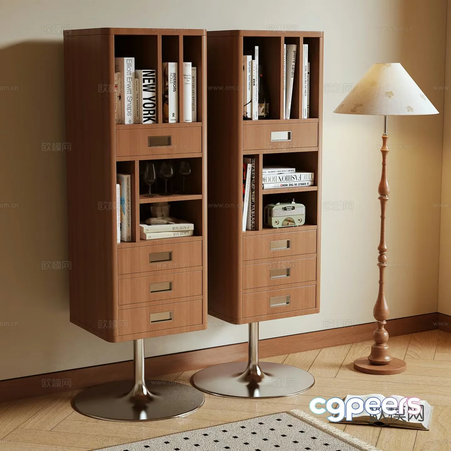 Log wind cabinet bookcase rotating cabinet 3d model