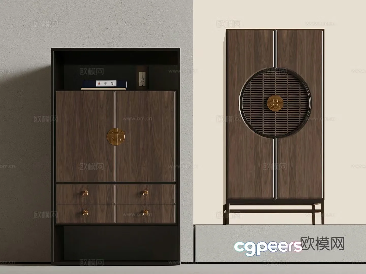 New Chinese-style solid wood chest of cabinets decorative cabinets 3D model