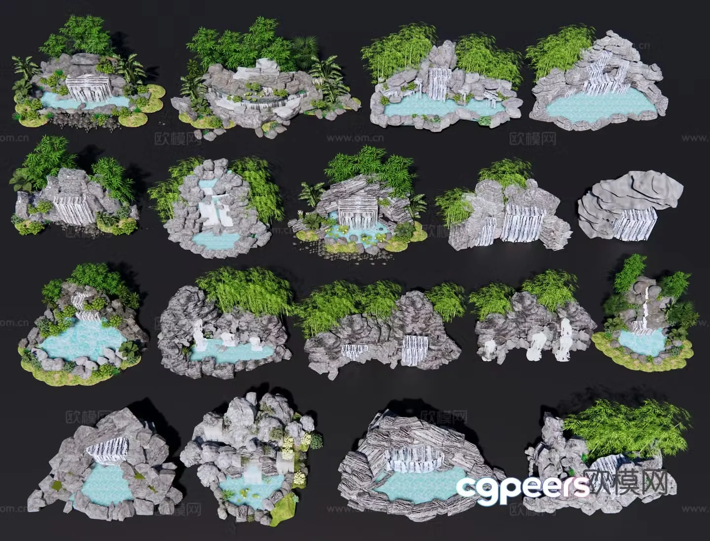 Chinese rockery flowing water rockery stacked water rockery stone characteristic waterfall garden waterfall 3D model