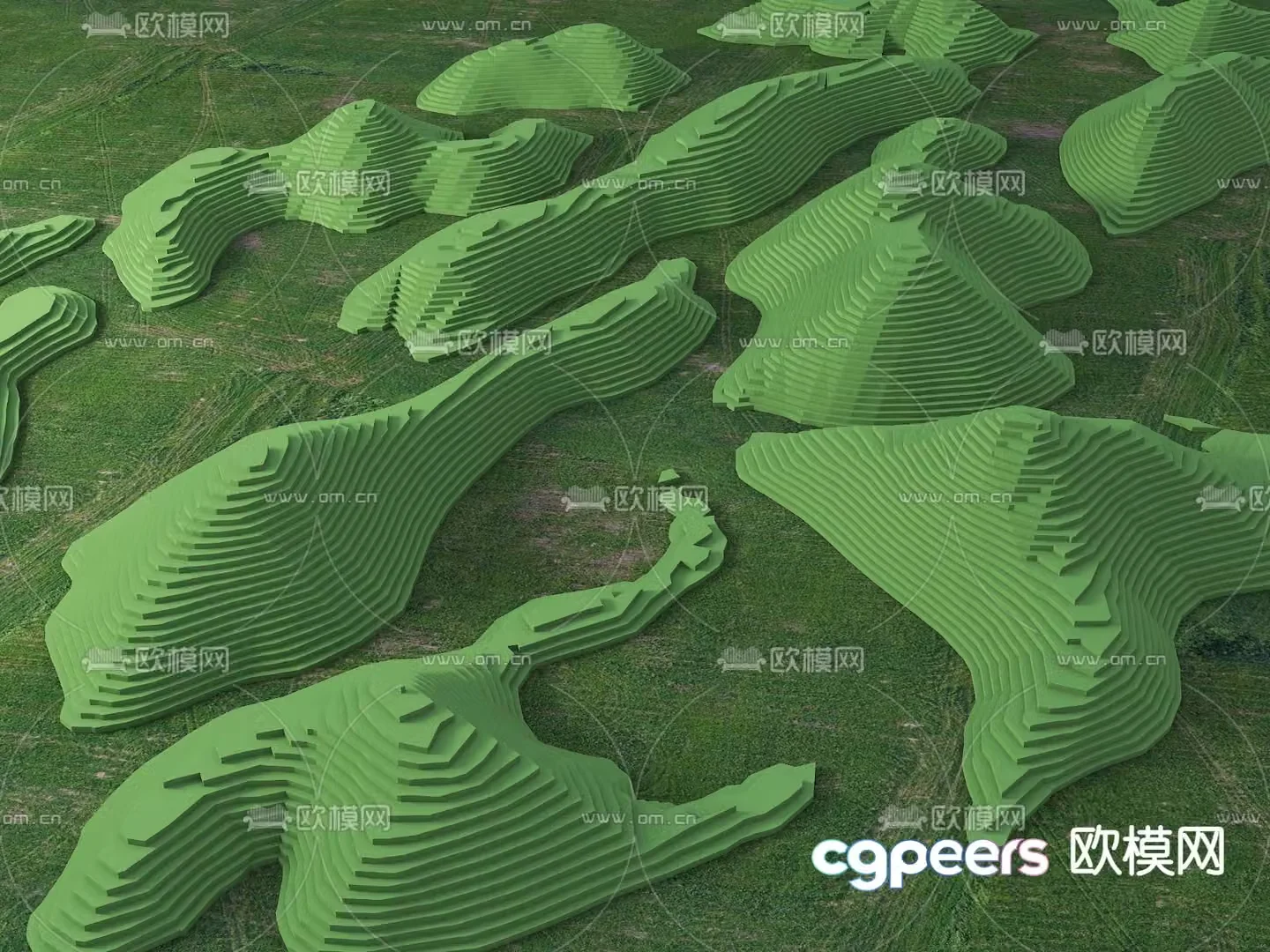 Terraced fields micro terrain landscape mountains mountains 3d model