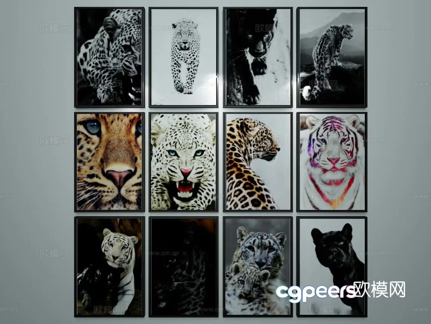 Modern animal painting decorative hanging painting white tiger 3d model