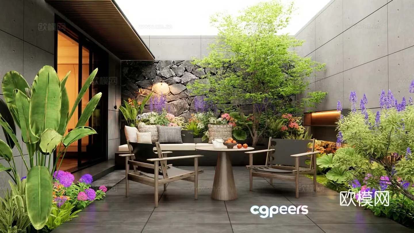 Modern villa courtyard garden patio courtyard 3d model