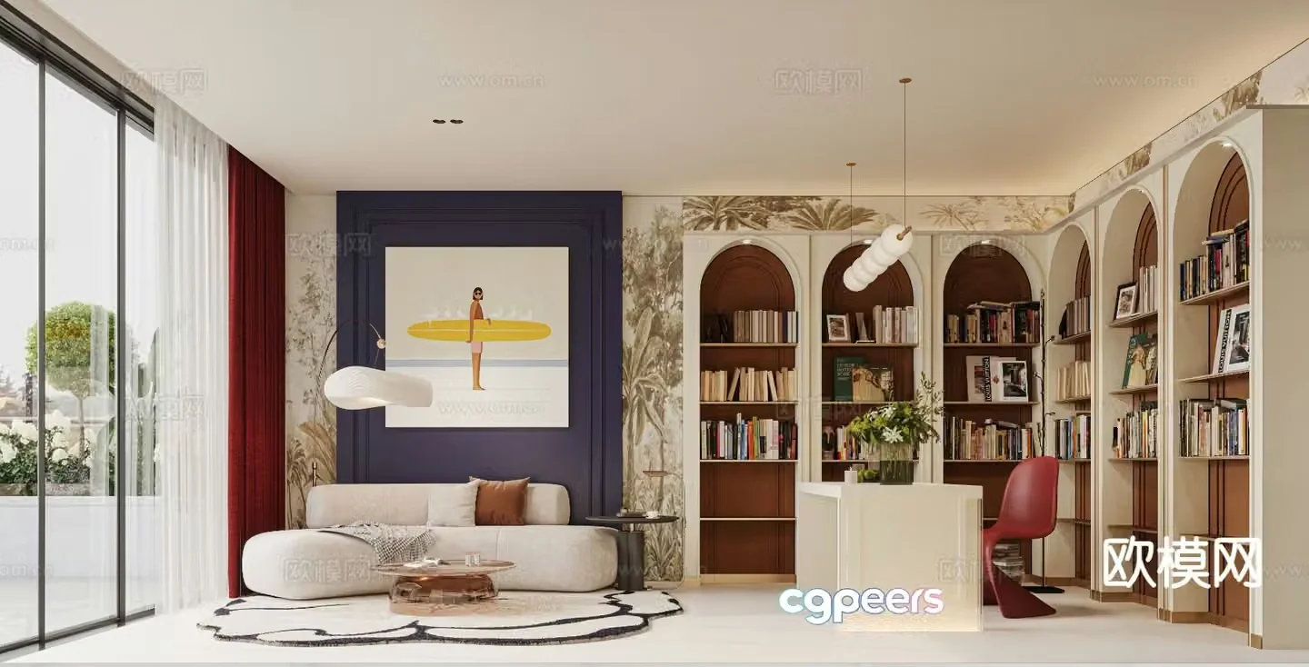 French study living room 3d model