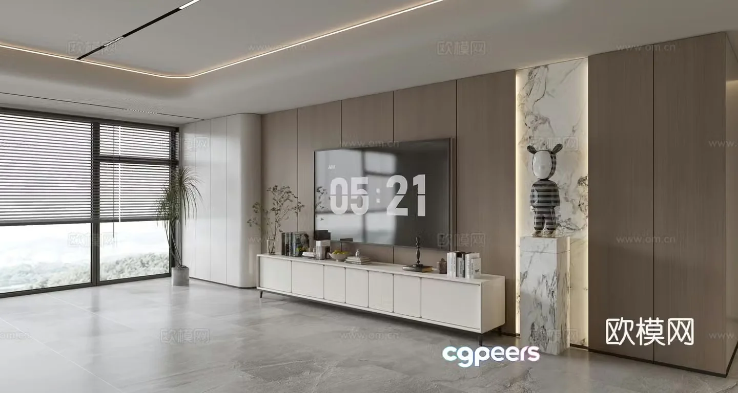 Modern Italian living room light luxury TV background wall full wall TV cabinet marble background wall 3d model