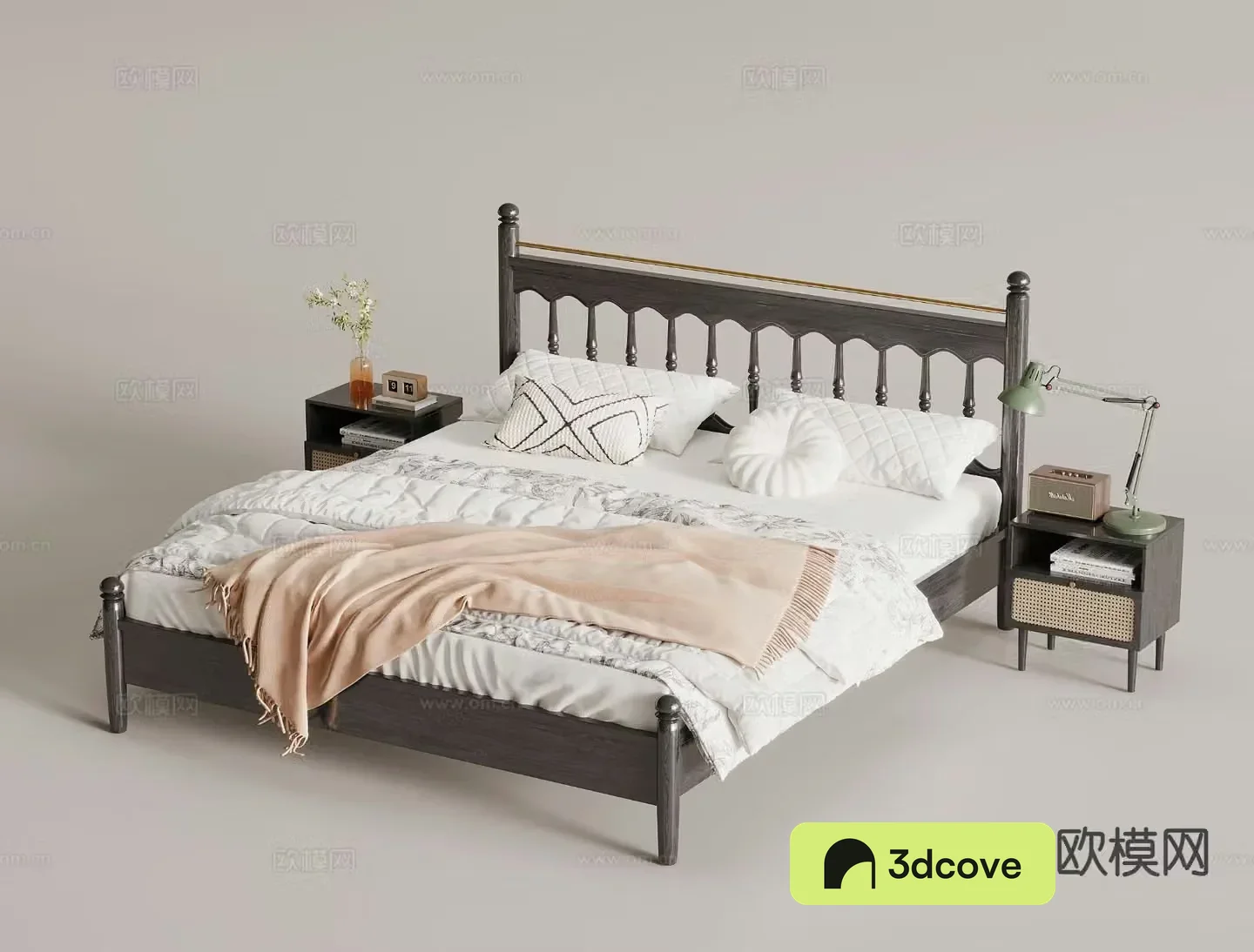 French double bed bedside table