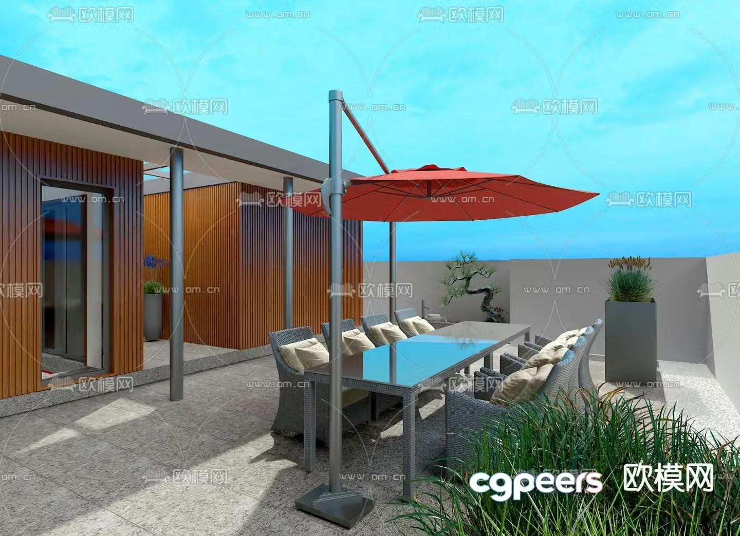 Modern balcony terrace roof garden 3d model