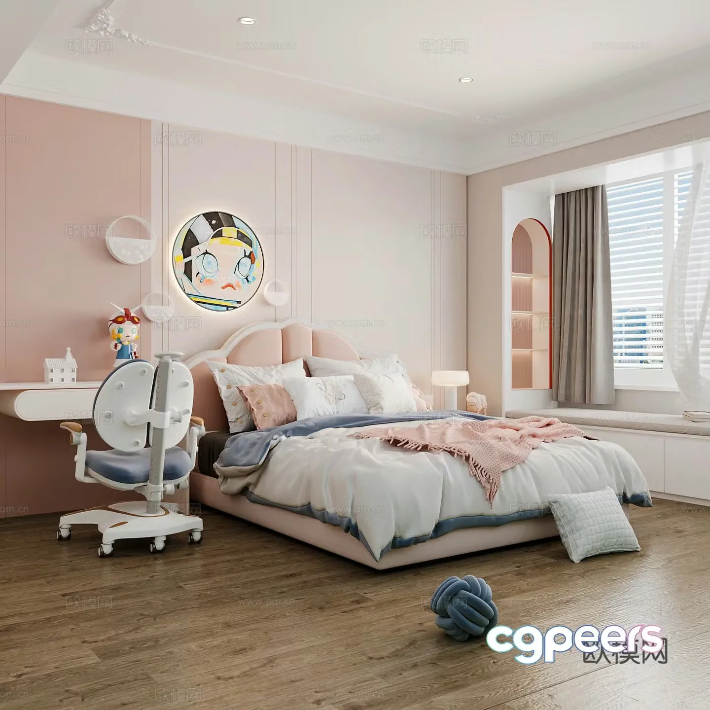 Modern children’s room boy’s room girl’s room children’s bed children’s wardrobe children’s desk 3d model