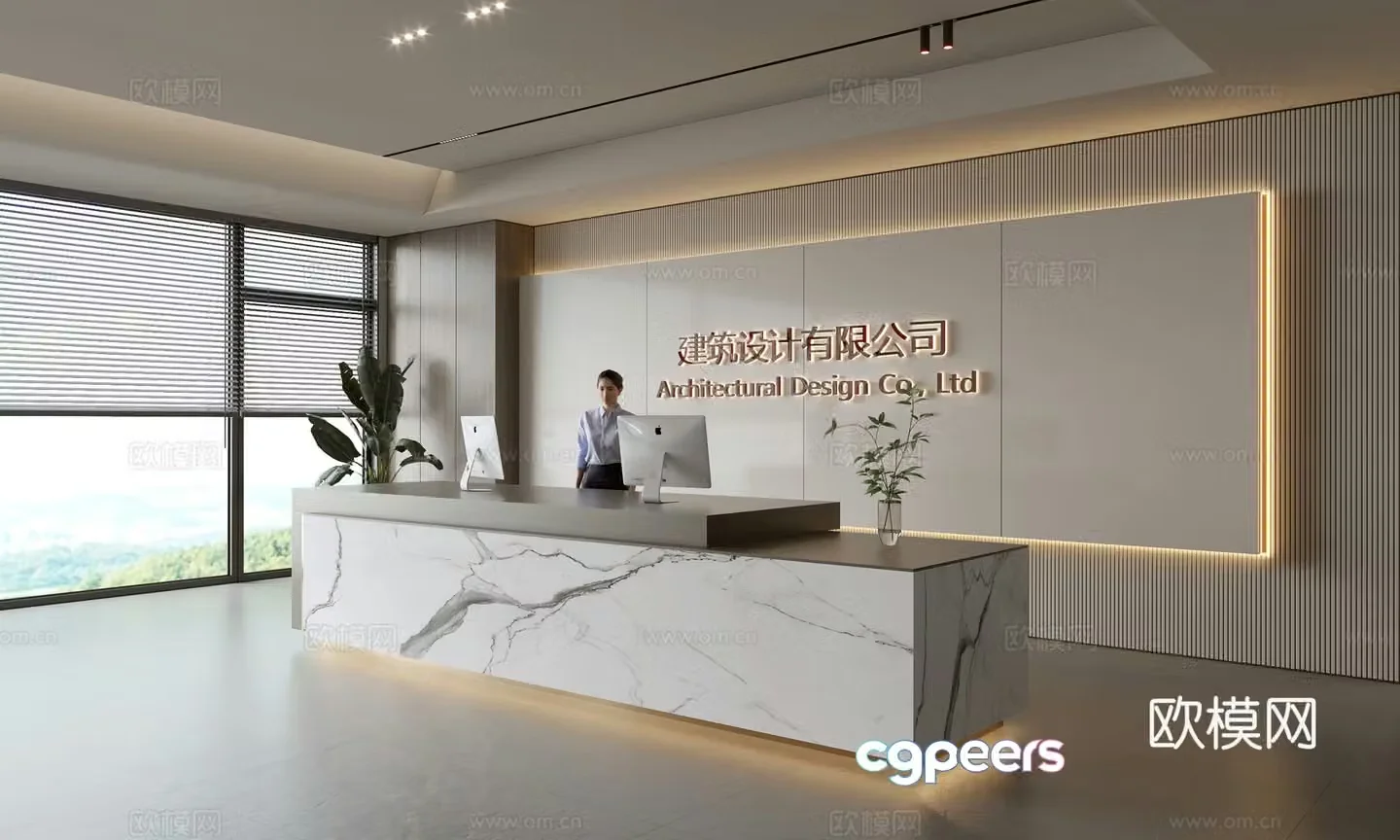 Modern company front desk reception area bar reception desk service desk company front desk background 3D model