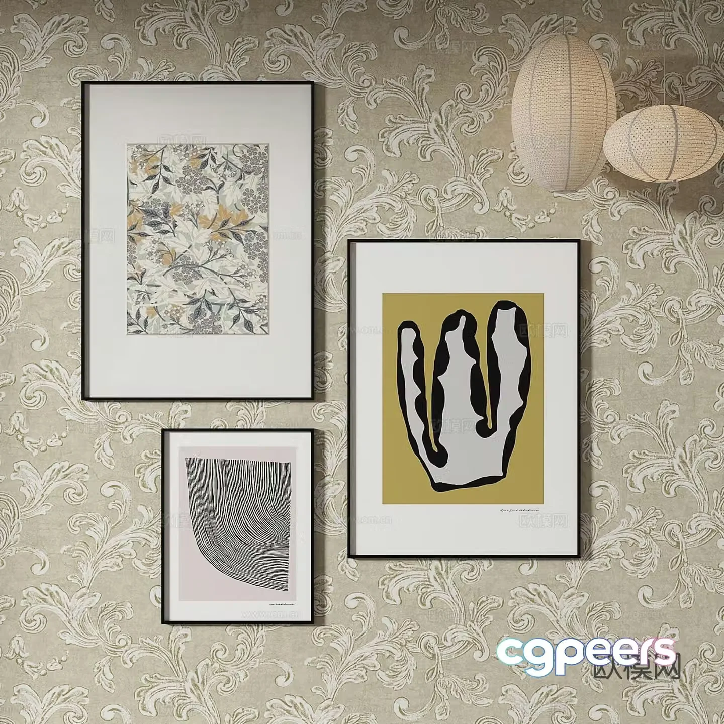 Simple European decorative painting abstract painting hanging painting 3D model