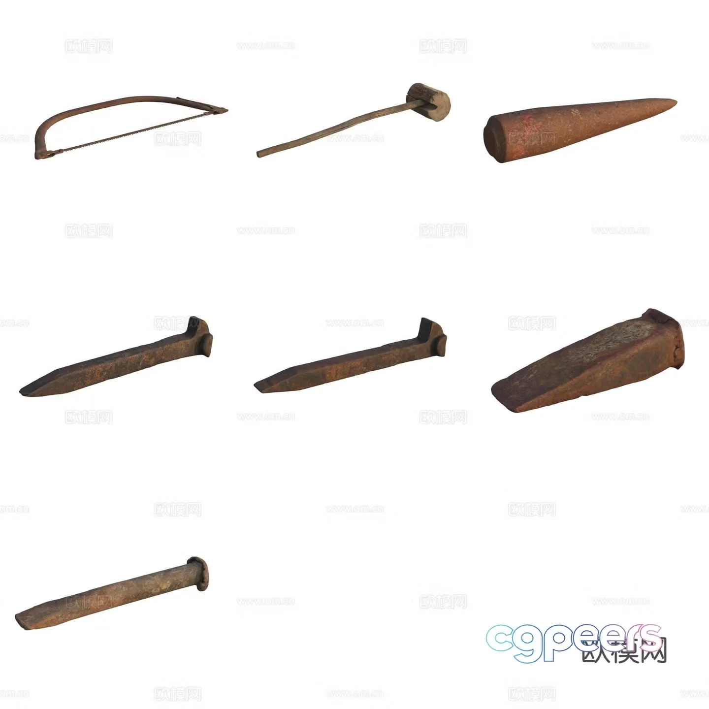 Farm tool awl pick head saw hammer 3d model