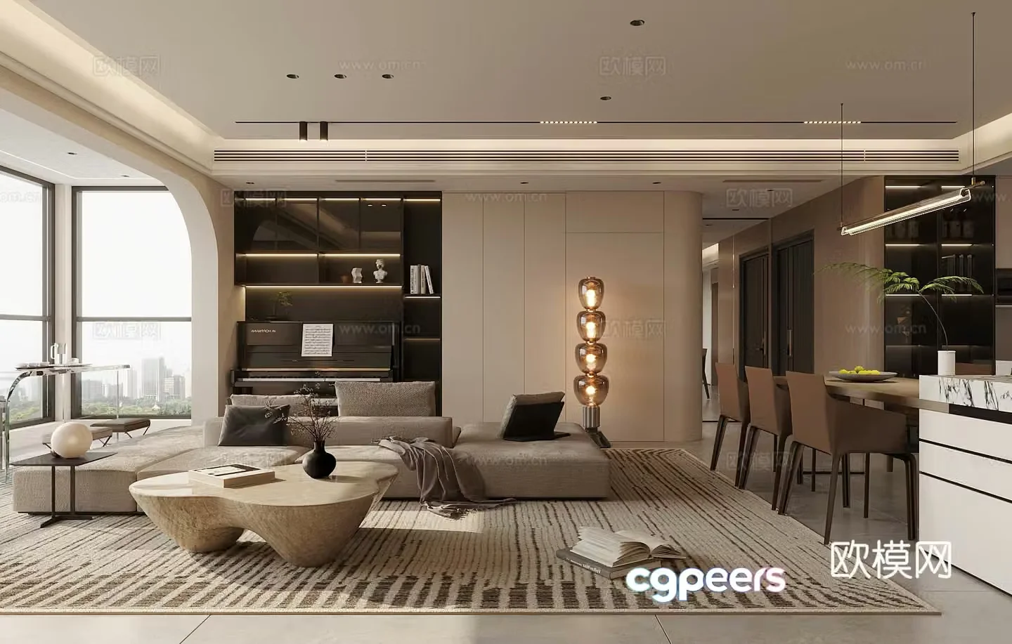 Modern home living and dining room sofa and coffee table combination fabric sofa living and dining room without owner lights island 3D model