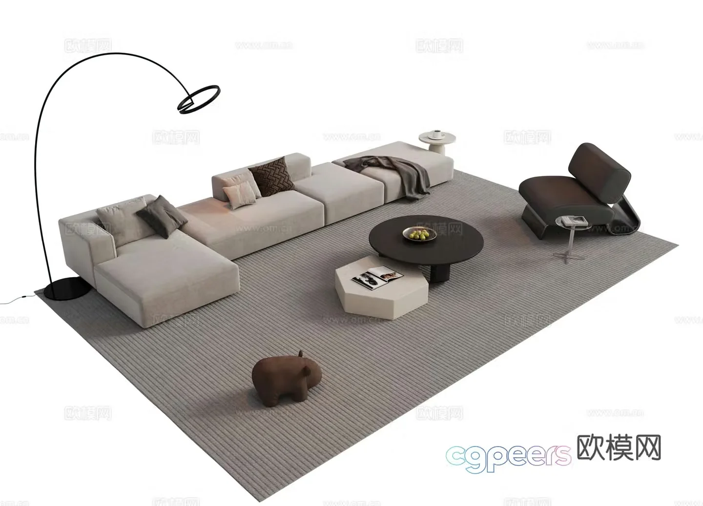 Italian sofa combination sofa coffee table combination sofa 3D model