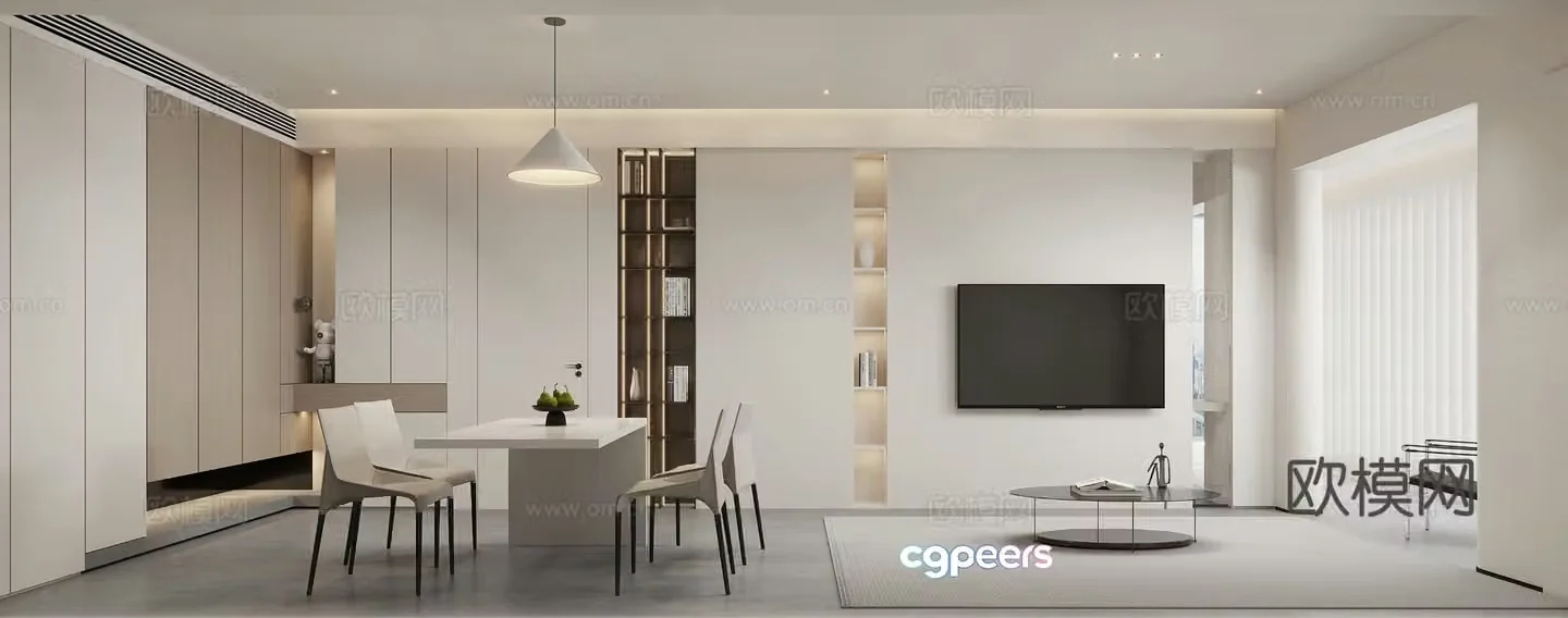Modern minimalist living restaurant 3d model