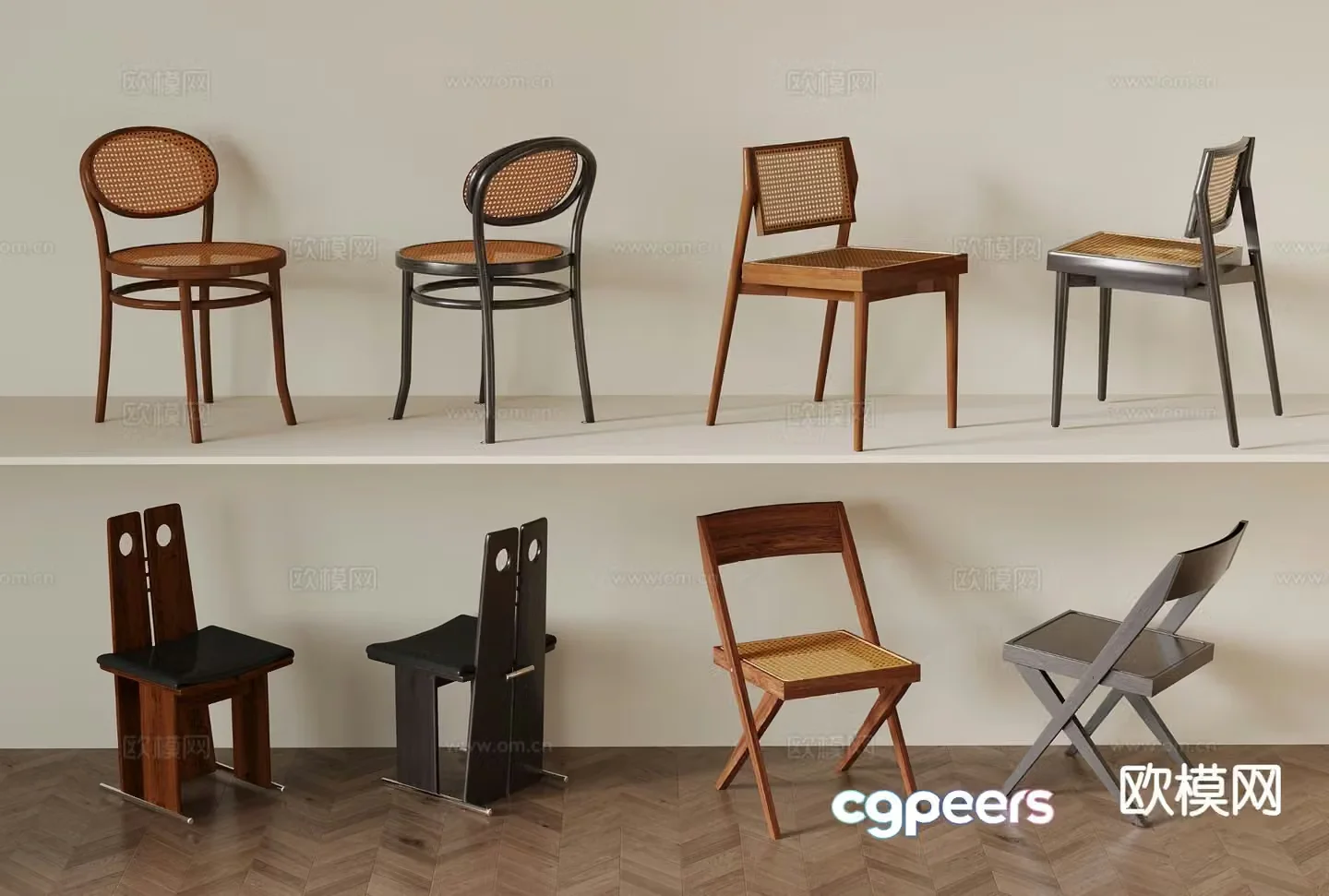 French chair dining chair rattan chair wooden chair 3d model