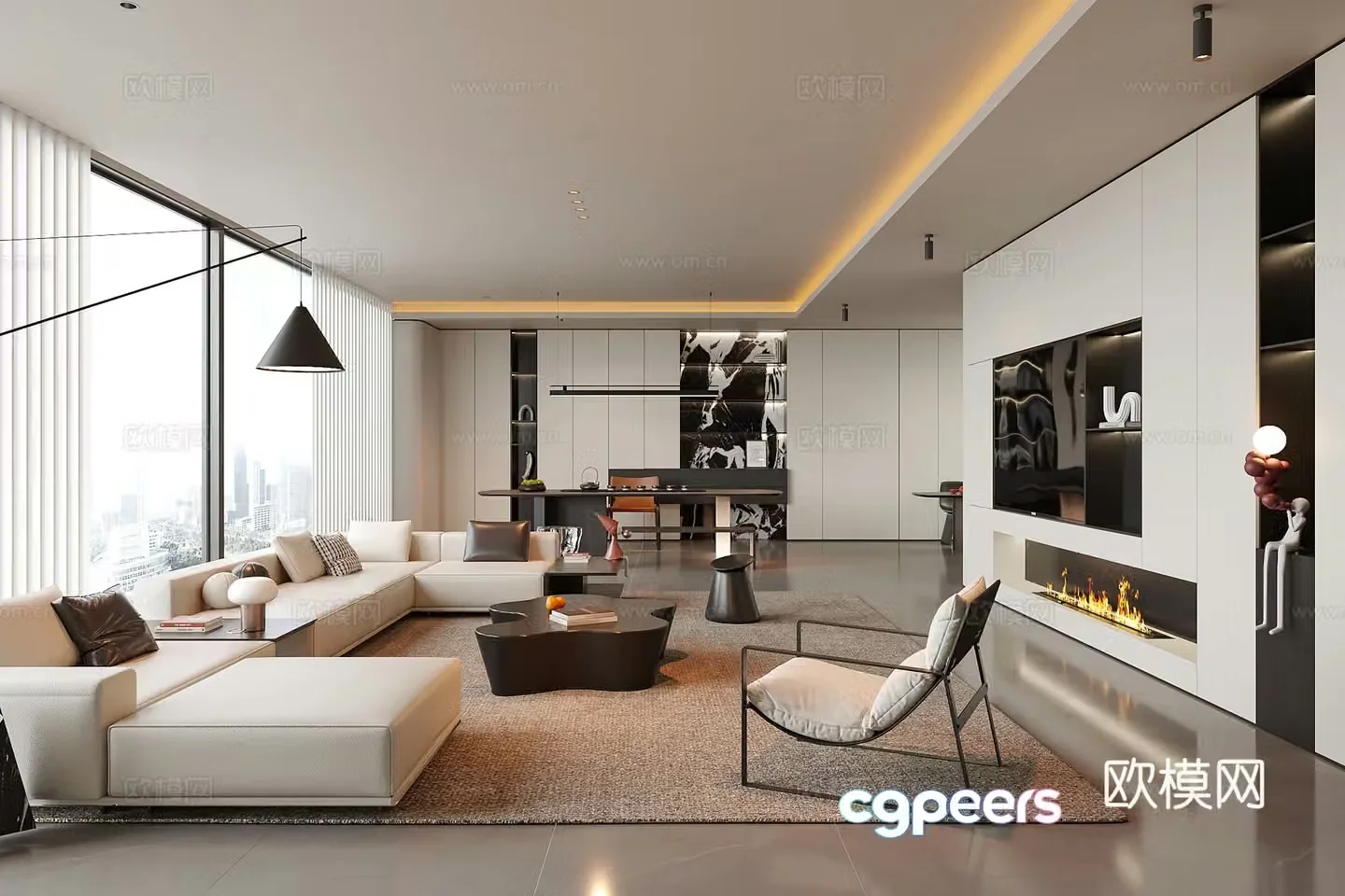 Modern living room sofa coffee table combination desk chair 3D model