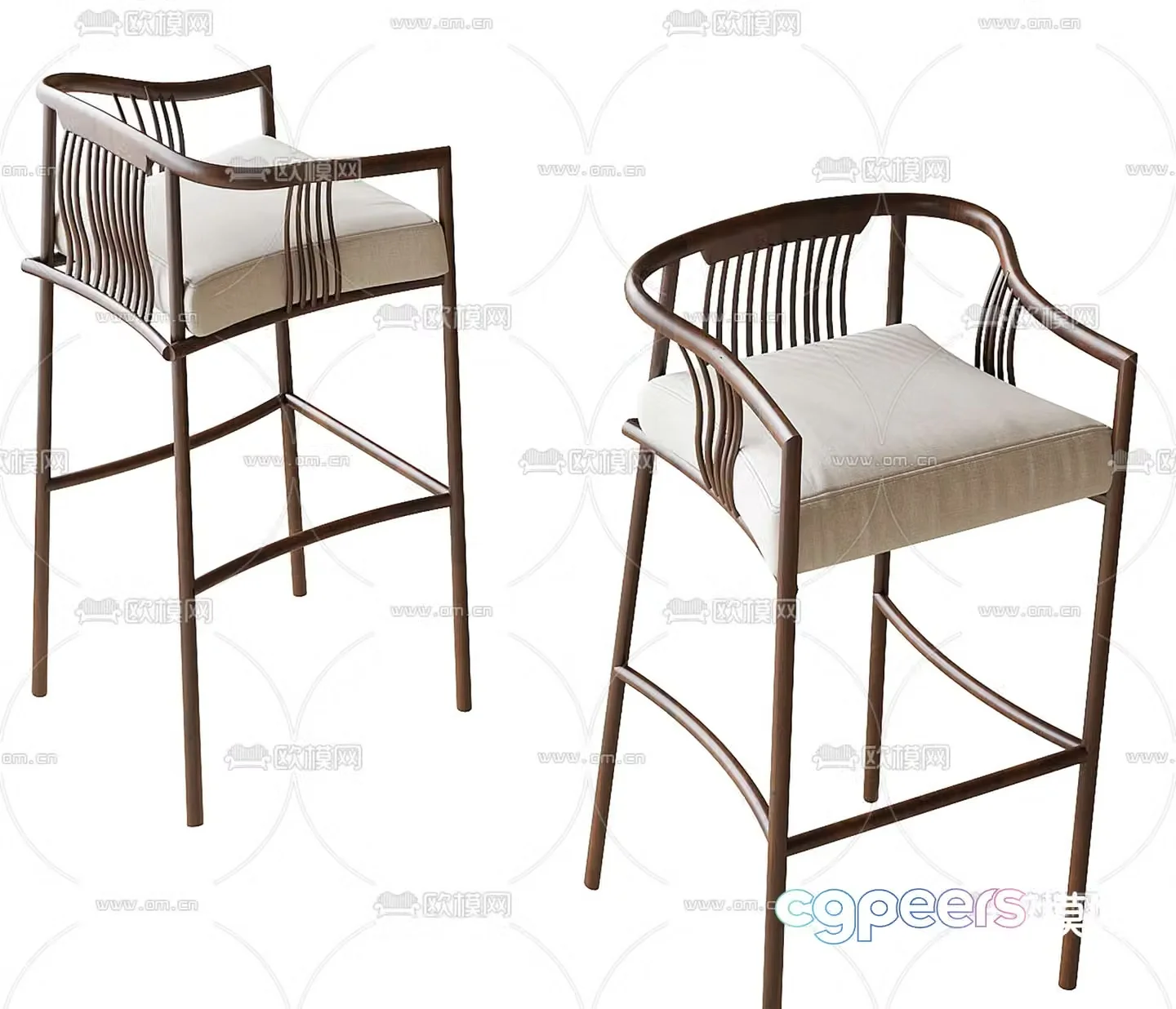 New Chinese style bar stool bar chair 3d model
