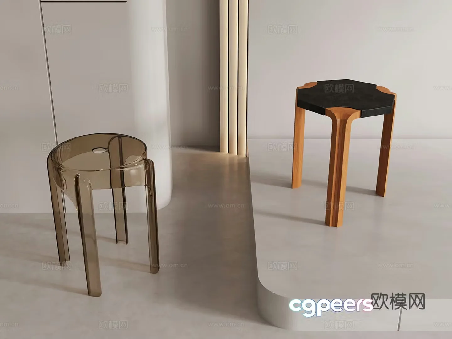 Modern acrylic stool wooden stool dining stool 3d model