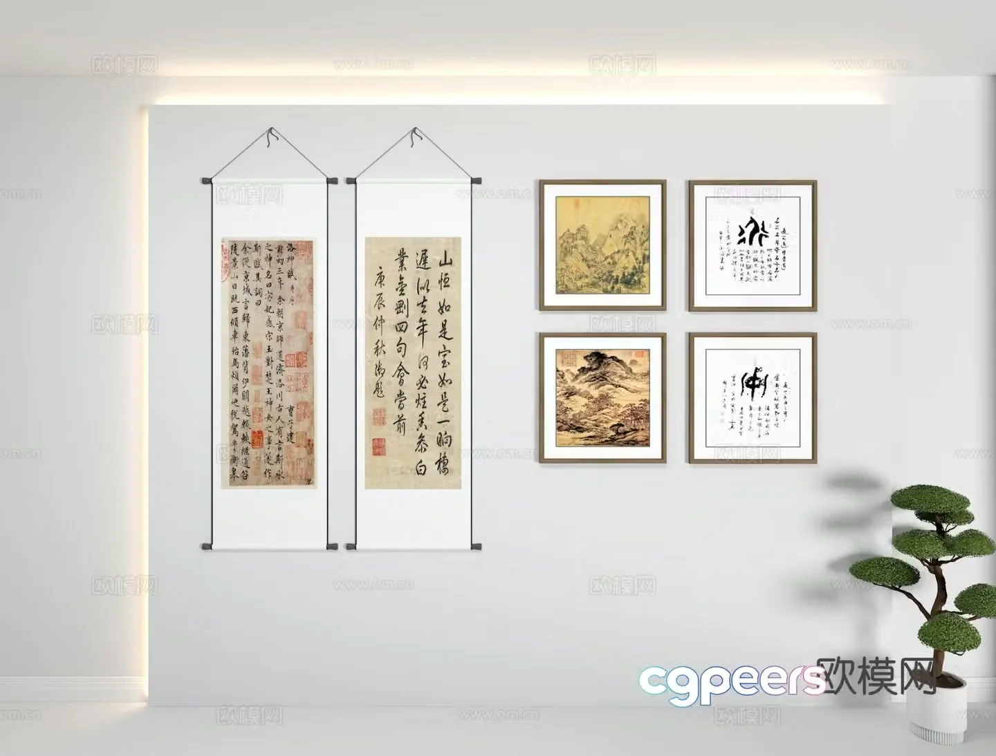 New Chinese style decorative painting calligraphy calligraphy and painting 3D model